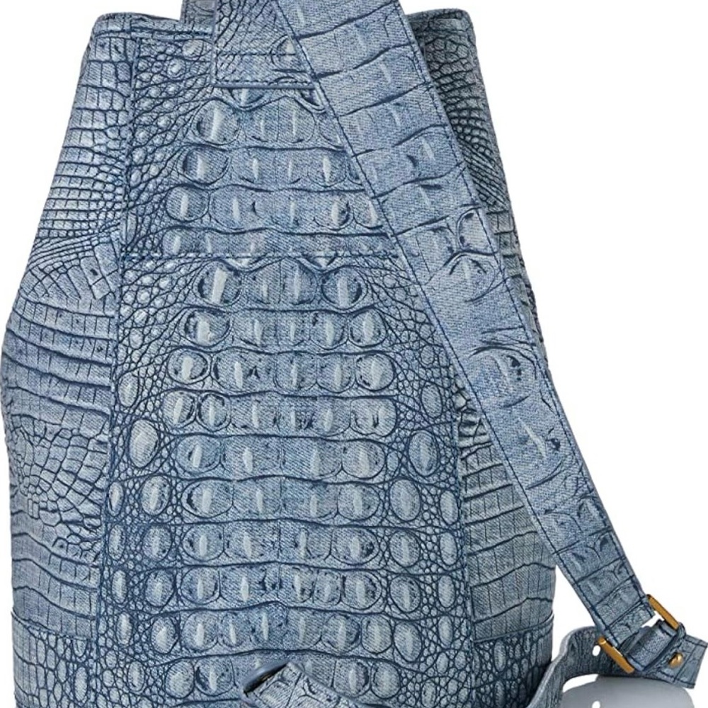 Brahmin Light Blue Crocodile-Embossed Backpack - Picture 2 of 3